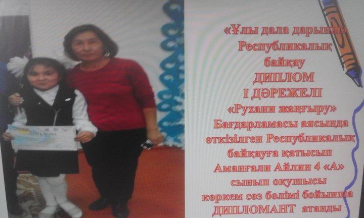 «Ұлы дала дарыны»  Республикалық  байқау ДИПЛОМ  I ДӘРЕЖЕЛІ «Рухани жаңғыру»  Бағдарламасы аясында өткізілген Республикалық байқау